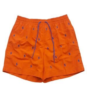 Polo Ralph Lauren Orange Pony Print Swim Trunks Mesh Lined Men’s L